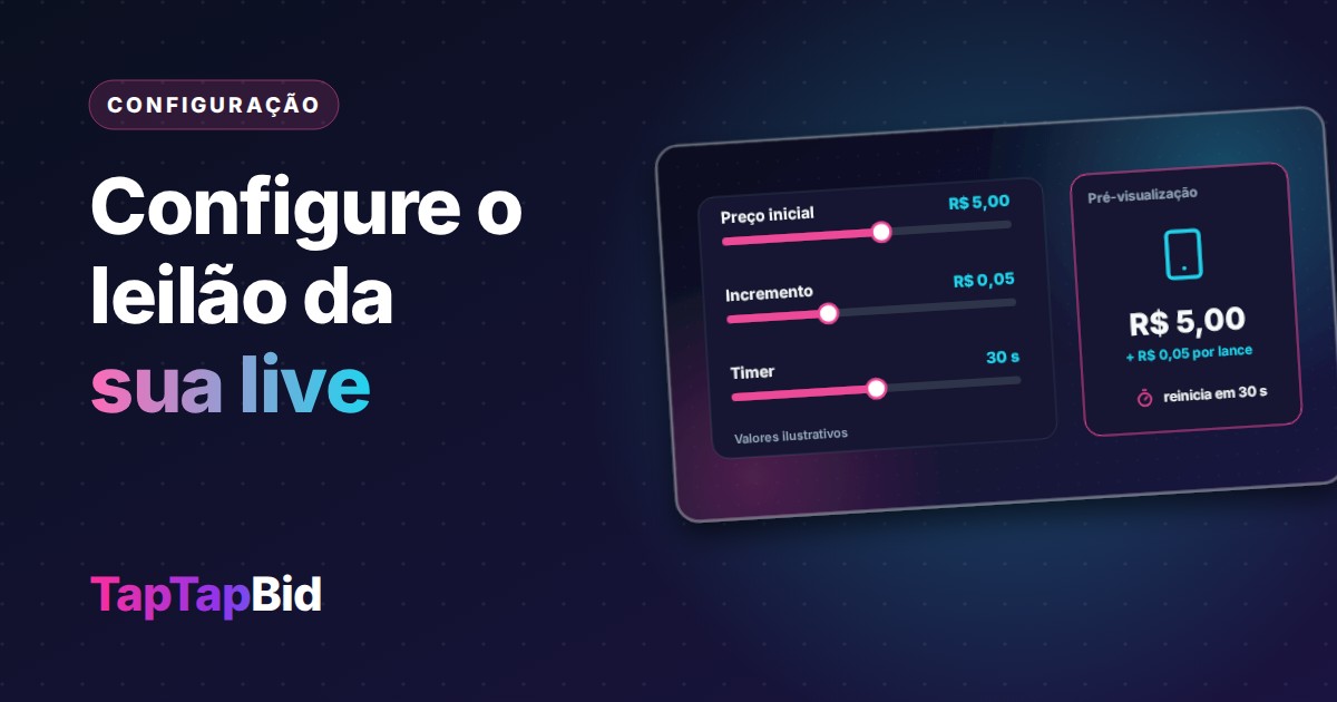 Preço Inicial, Incremento e Timer: Como Configurar o Leilão da Sua Live